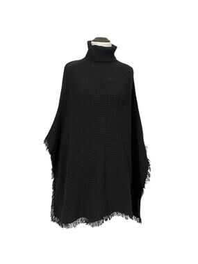 525 America Heavy Knit Turtleneck Poncho - Black - XS/S